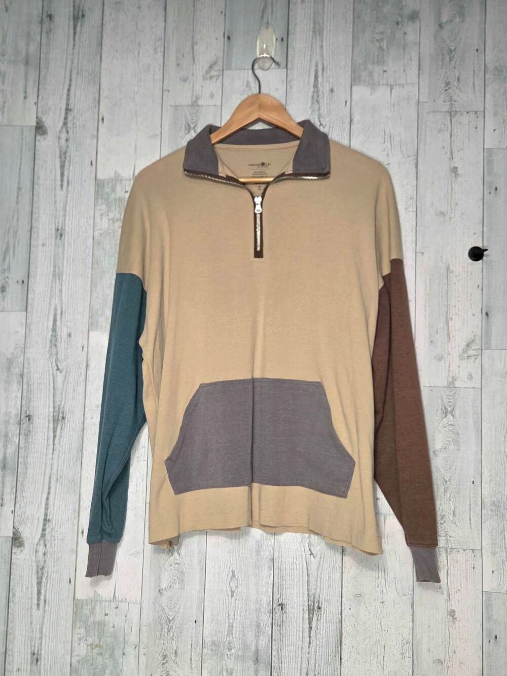 Natural Life Oversized Distressed Colorblock 1/4 Zip Pullover Sz. S